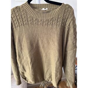 Sasel Olive Knotted Tee Pullover Sweater Long Sleeve Crew Neck Women's Size L